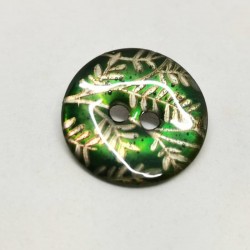 Button Mother of pearl enamel green flower Gino