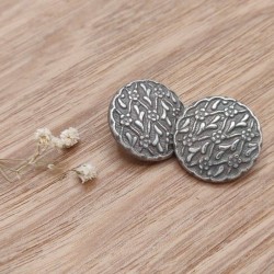Button abs metal grey flowers